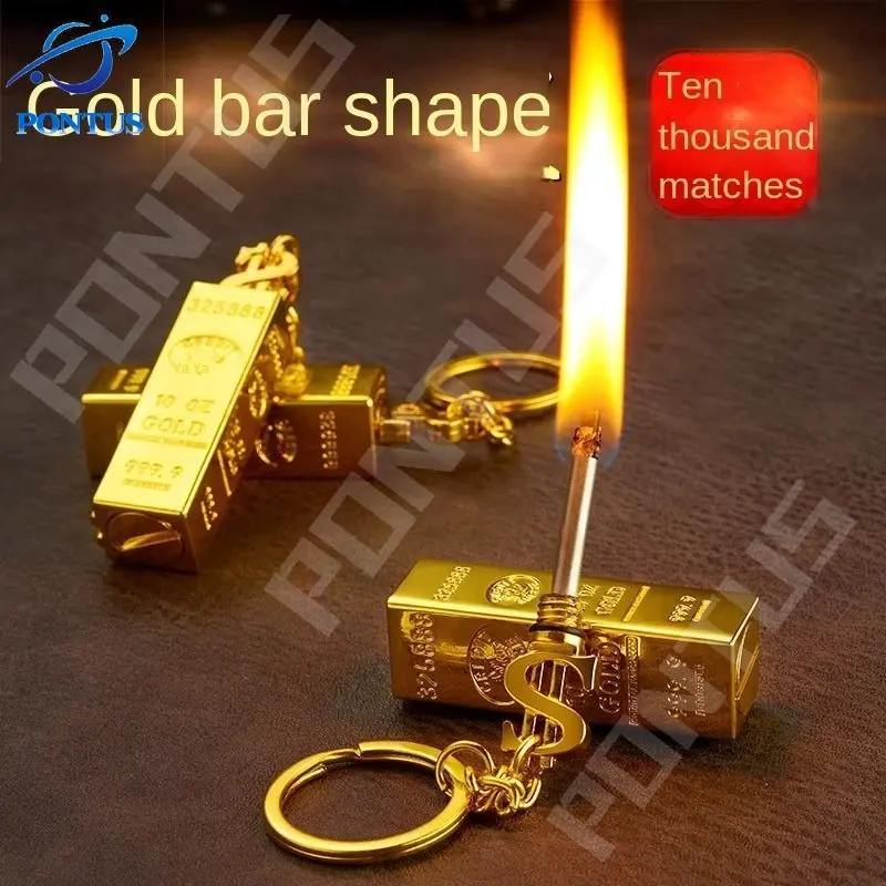 

Portable Gold Bar Kerosene Ten Thousand Matches Lighter Multi-function Key Chain Thousand Matches Waterproof Smoking Accessories