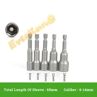 1set hex magnetic screws nut driver socket wrench set s14 power impact drill bits tools 6 8 10 12 14mm eelectric screwdrive