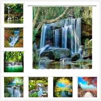 natural scenery shower curtains waterfall green meadow flower spring landscape bathroom decor waterproof cloth curtain set cheap