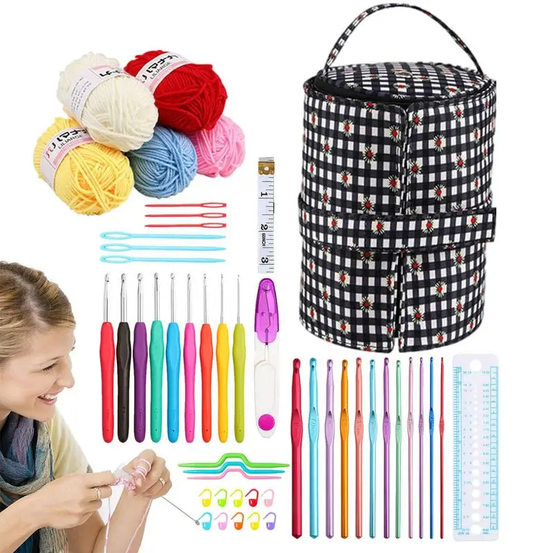 

Crochet Yarn Kits Crochet Kit With Yarn Ergonomic Crochet Supplies Portable Crochet Needle DIY Yarn Weaving Tool For Beginners