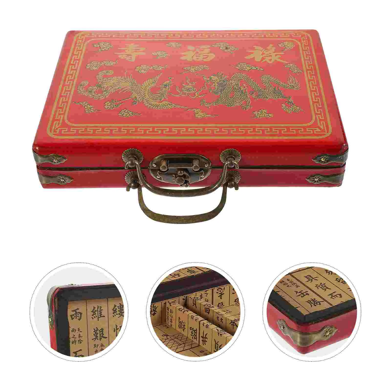 

Mahjong Storage Box Retro Case Household Organizer Handle Design Carrier Vintage Style Travel Jewlerly