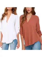 blusas femininas new women v neck solid chiffon blouse tops sexy fashion ol long sleeve shirt blouses 6 colors