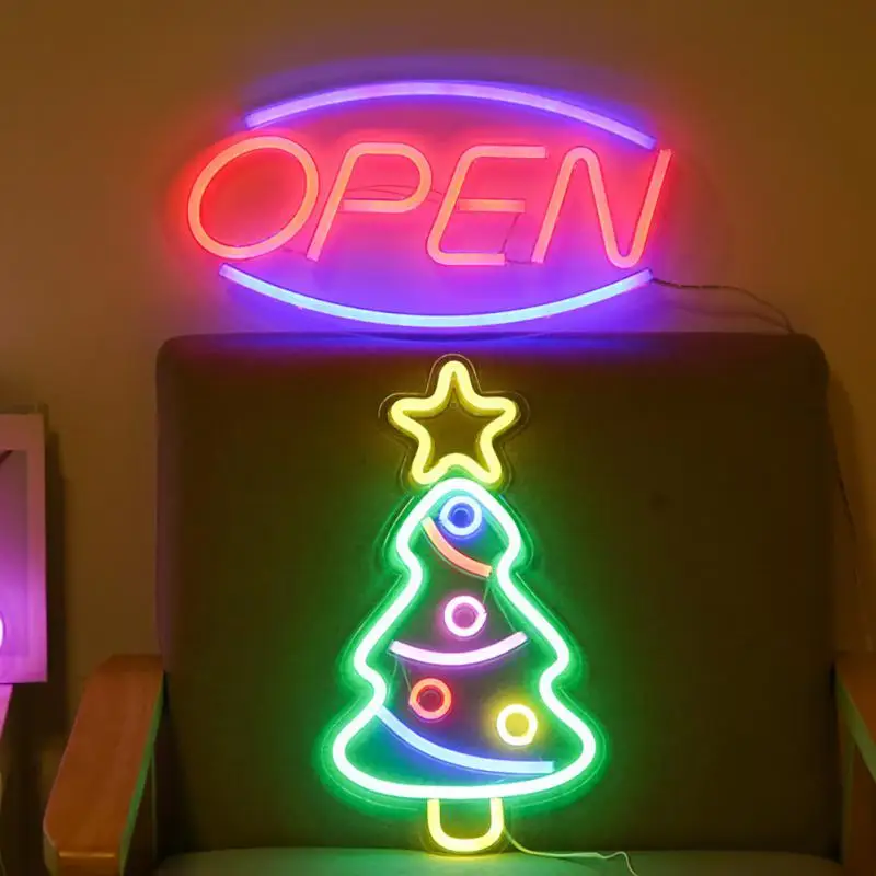 

Рождественская елка, неоновые дневные знаки, USB-питание, неоновые огни, рождественские праздничные украшения, праздничное освещение, настенное украшение
