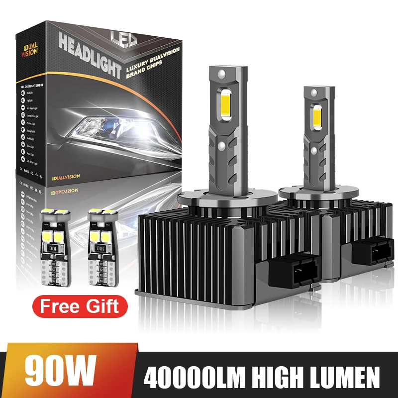 

Dualvision 90W 40000LM D1S LED Headlights HID D2S D3S D4S D8S Canbus D1R D2R D3R D4R D8R Bulb Turbo Lamp CSP 6000K Plug & Play