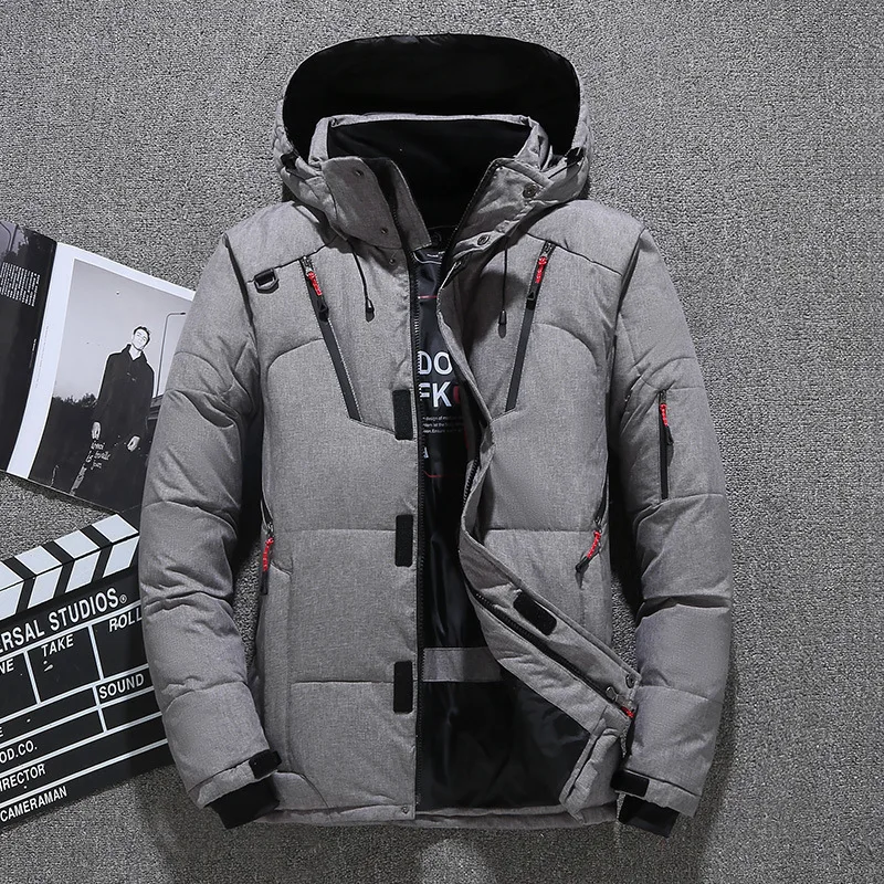 Winter Men White Duck Down Jacket Thicken Warm Snow Coats Male Hooded Thermal Puffer Coat Windbreaker Down Parkas Outerwear