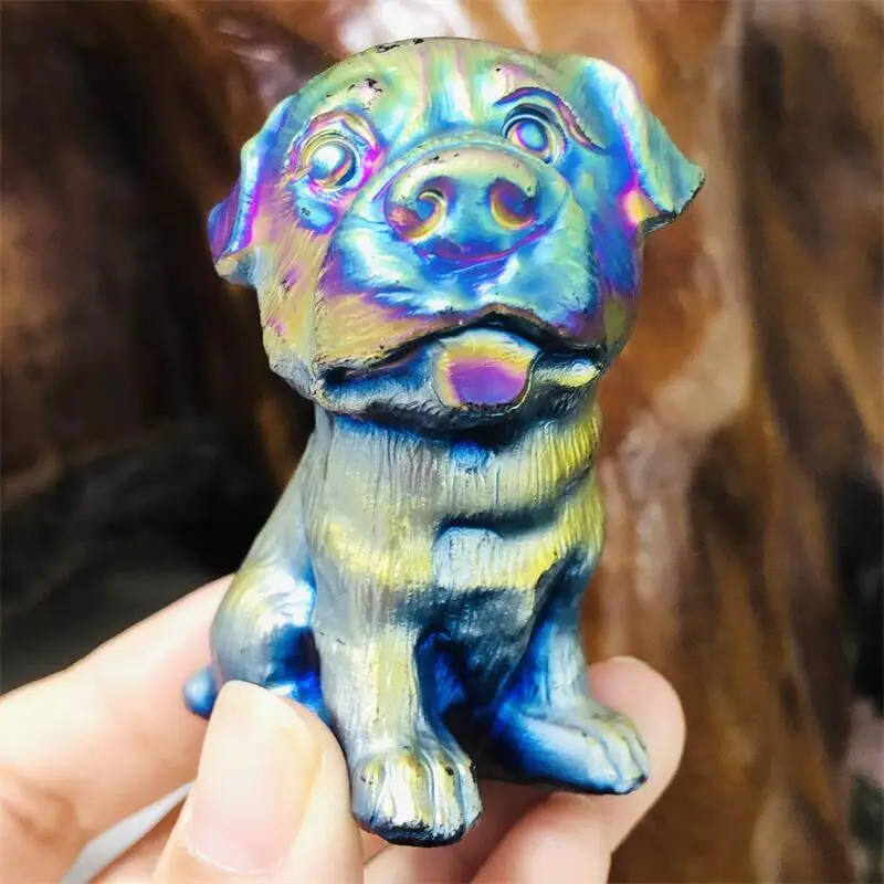 

Natural Aura Crystal Quartz Gemstone Dogs Carvings Figurine Craft Gift Healing Reiki Home Decoration