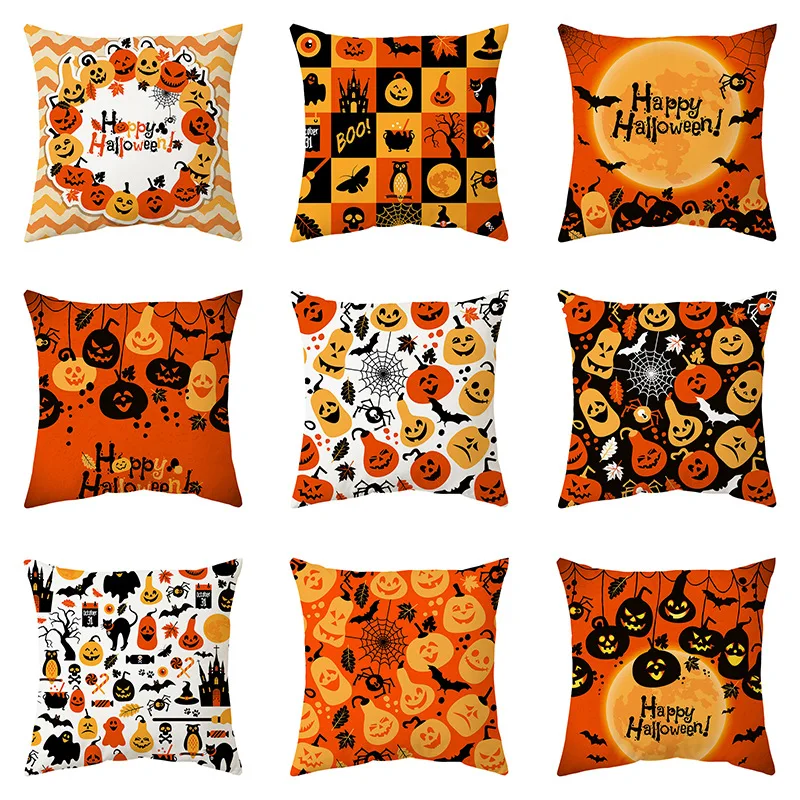 

Halloween Cartoon Pumpkin Printed Pillow Case Short Plush Funda Cogines De 45x45 Sofa Decorative Cushion Cover Throw Pillowcase