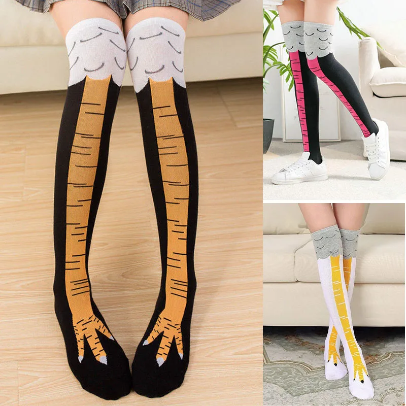 Chicken Paws Stockings Women's Long Socks Funny Cartoon Chicken Leg Claw Feet Socks Ladies 3D Print Above Knee High Socks New