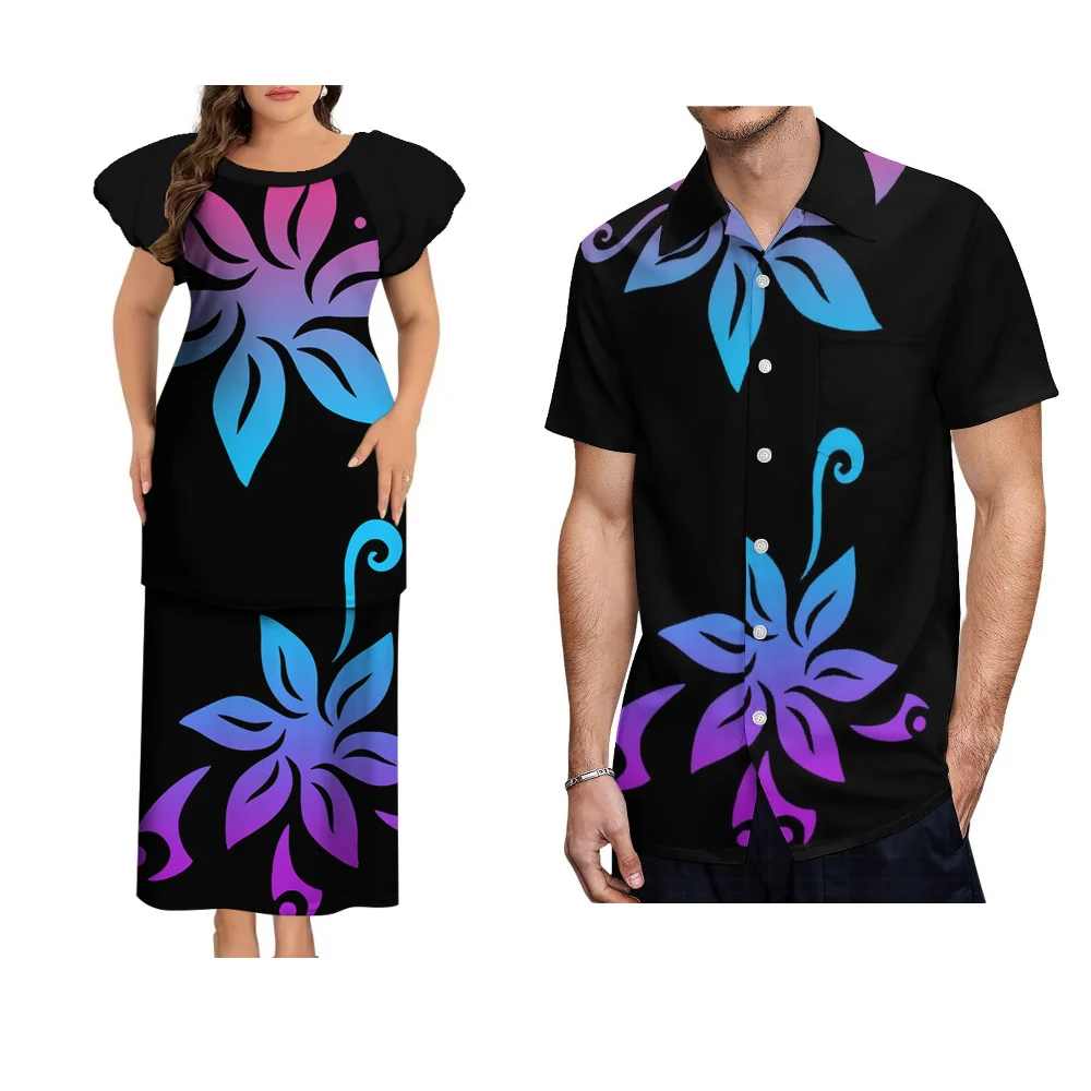 Фото Samoa-Fiji Couple Dress Casual Travel Couple Suit Men'S Pocket Shirt Women'S Puletasi Skirt Custom Polynesian Couple Dress №4