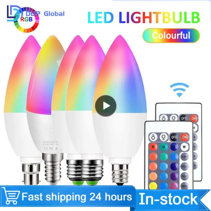 

2/4/6PCS Smart Home Indoor Candle Light 3-5w 6000k Rgbw Light Bulbs Dimmable Colors E12 E14 E26 E27 B22 Led Bulb