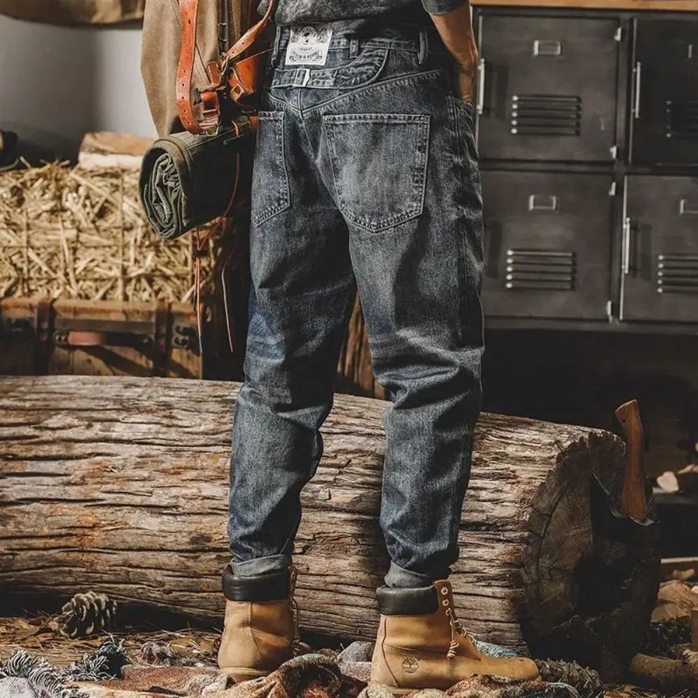 Men's Harajuku Jeans Straight Loose Fashion Wide Leg Pants Tide Brand High Street Western Style Classic Retro Casual Pants