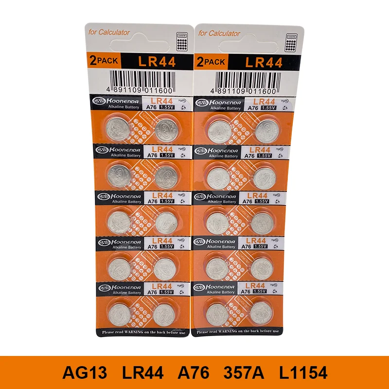10pcs/1card AG13 Coin Battery Cell 1.55V AG 13 LR44 357 357A A76 L1154 GPA76  Alkaline Button Batteries For Watch Electronic Rem