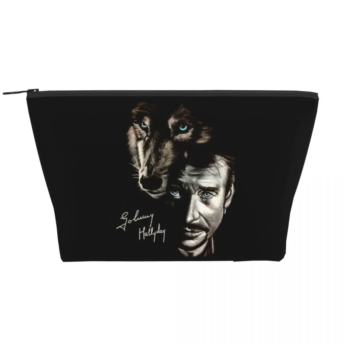 

Johnny Hallyday And Wolf Travel Cosmetic Bag for Women France Singer Rock Star Makeup Toiletry Organizer Lady Storage Dopp Kit