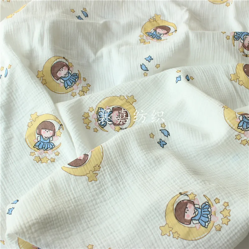 

100X135cm 100% Cotton Double Layer Gauze Crepe Baby Fabric for Sewing Dress Breathable 180g / 1m