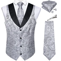 gray paisly suit vest set 5 pcs tuxedo waistcoat and tie pocket square cufflinks tie clips for wedding mens clothing blazer vest