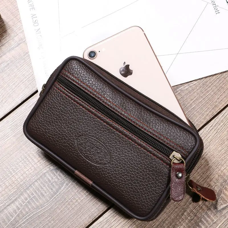 Men Leather Waist Bag Outdoor Small Wallet Wear-resistant Fanny Waist Pack Multifunction Phone Bag Coin Purse Unisex Belt Pouch