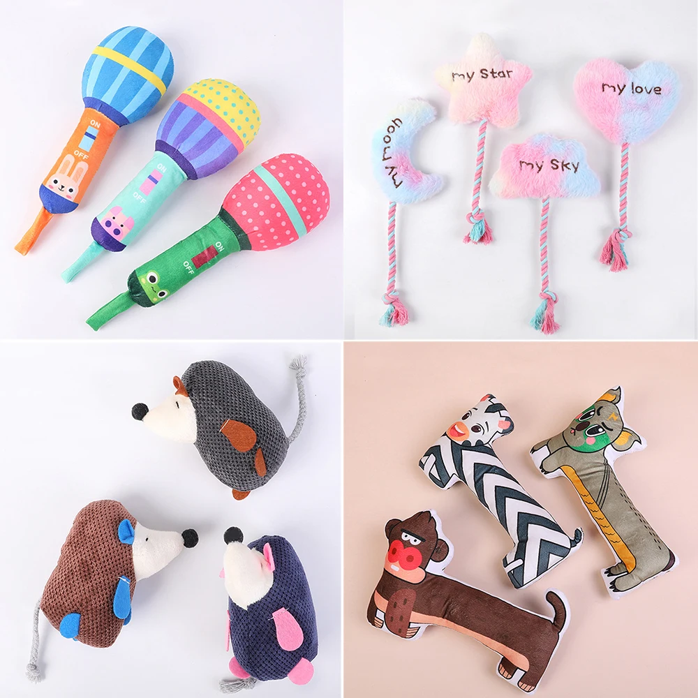 

Durable Plush Stuffed Toy Pet Dog Teeth Cleaning Chew Squeaky Sound Toys Small Dogs Puppy Molar Biting Interactive Training Toy