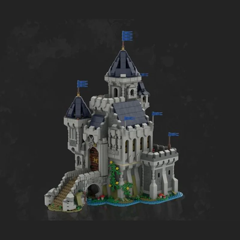 

Small particle building block MOC medieval black Falcon Castle street view house model assembly toy children's birthday gift