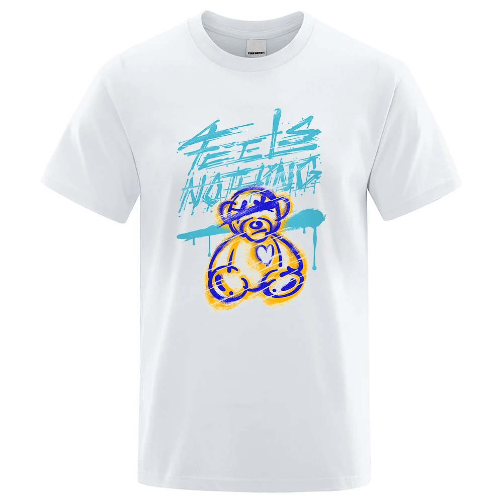 

Feels Nothing Hand Painted Teddy Bear Print Mens T-Shirts Korean Oversize Clothes Summer O-Neck T Shirts Hip Hop Cotton T-Shirts