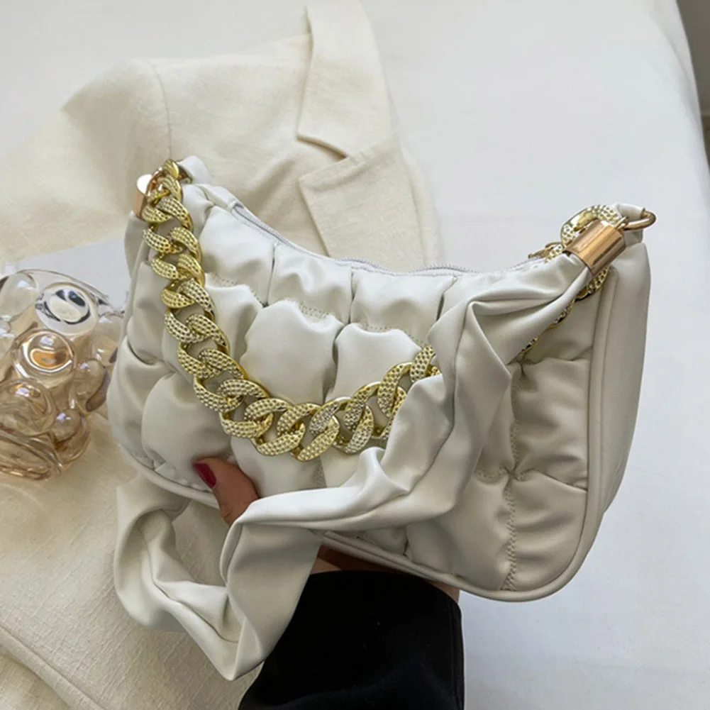 

Женские женские сумки со складками из искусственной кожи с цепочкой на цепочке с верхней ручкой Сумка с вышивкой Модные простые повседневные модные дизайнерские сумки