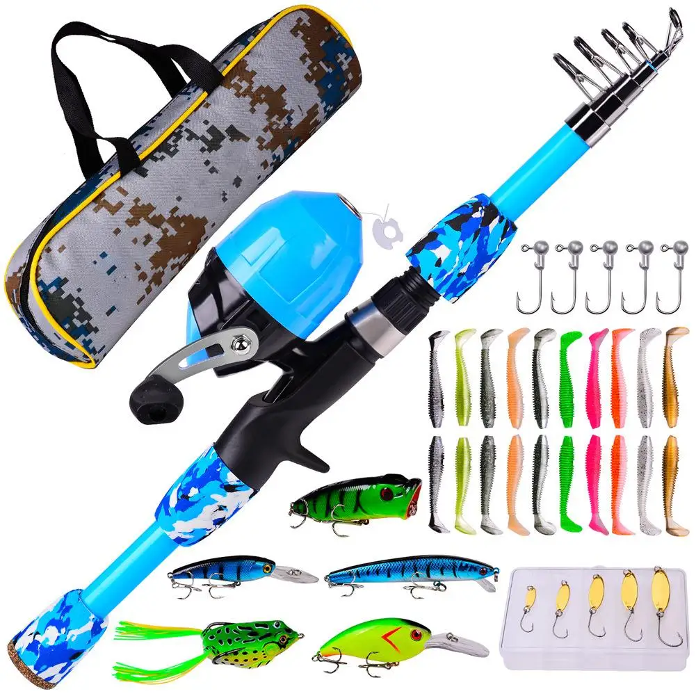 Kids Fishing Pole Telescopic Rod Reel Combo With Carry Bag Fishing Accessories For Youth Girls Boys