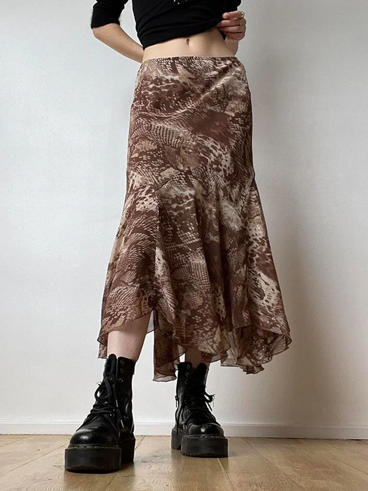 

Женская винтажная юбка-карандаш, коричневая шифоновая юбка в стиле пэчворк с принтом русалки, пикантная Праздничная юбка, лето 2022