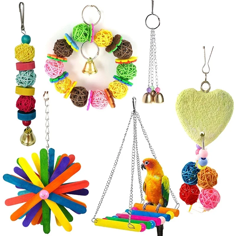 

Игрушка-попугай, игрушка для птиц, Забавный набор устойчивых к укусам игрушек для птиц, качели, подвесной мост, молярный камень