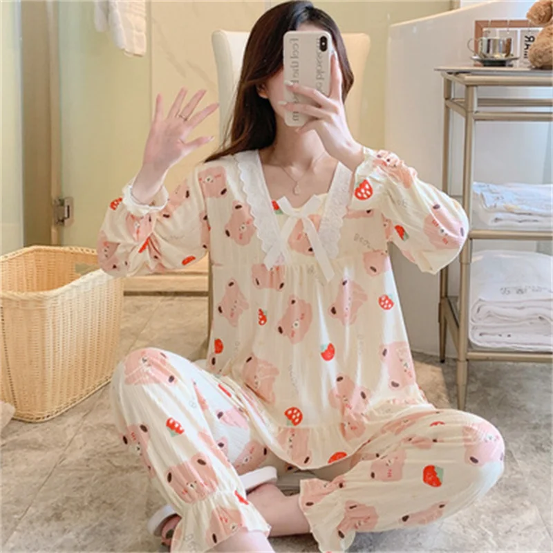 Princess Pajamas Set Sexy Lace Sleepwear For Women Elastic Pyjama Women's Autumn Fashion Homewear Clothes Big Size