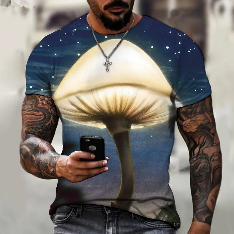 

New exclusive design plant mushroom flower art aesthetic round neck T-shirt 3D printing European and American style T-shirt