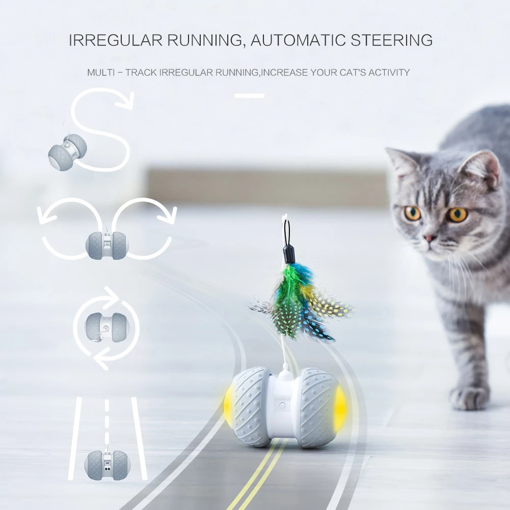 

Smart Automatic Electronic Cat Toys Interactive Rotating Running Funny Exercise Pet Kitten Training LED Teaser Stick Feather Toy