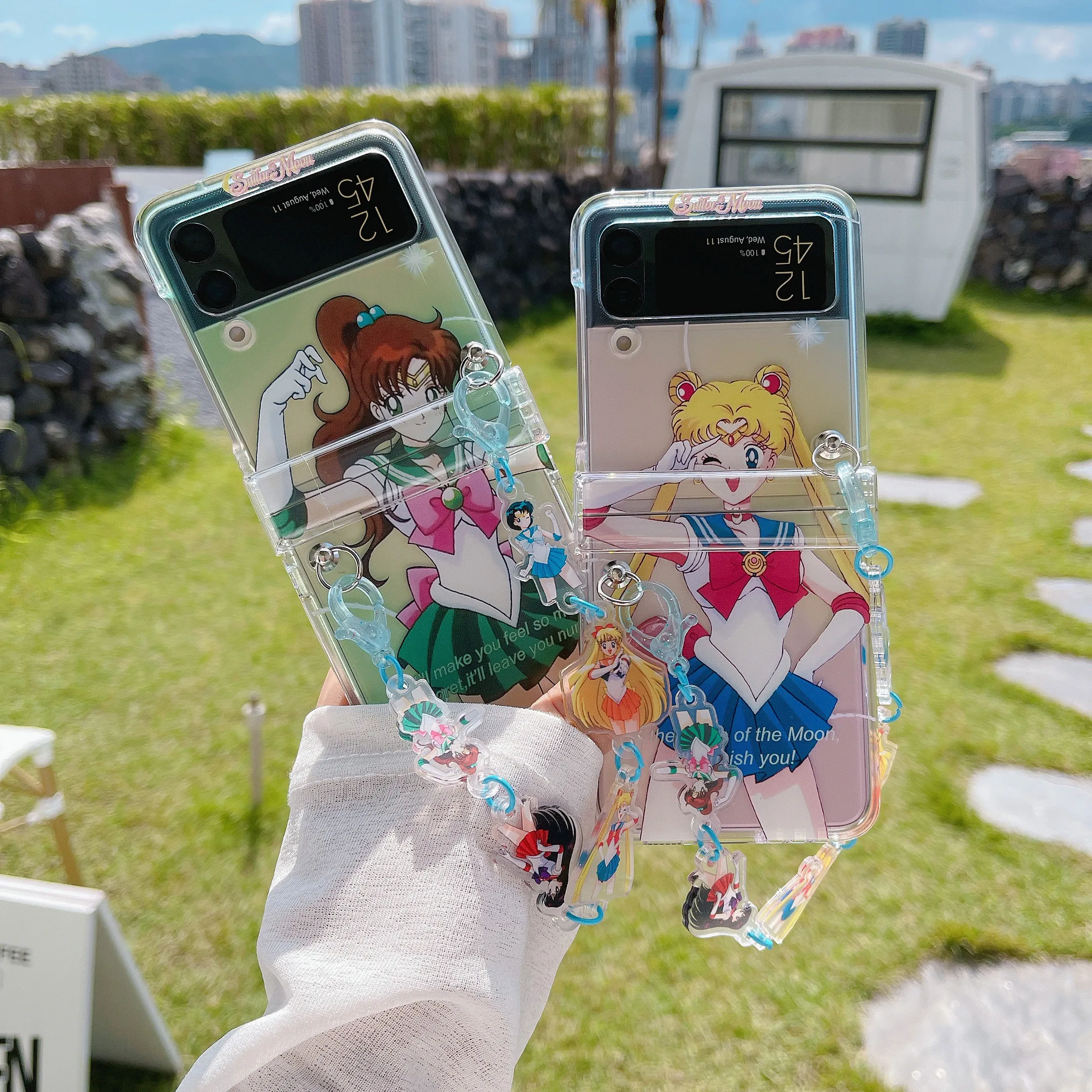 

Sailors Moons 3D Doll Hand Chain Phone Case For Samsung Galaxy Z Flip 3 4 5G ZFlip3 ZFlip4 Flip3 Flip4 Anti-fall Cover