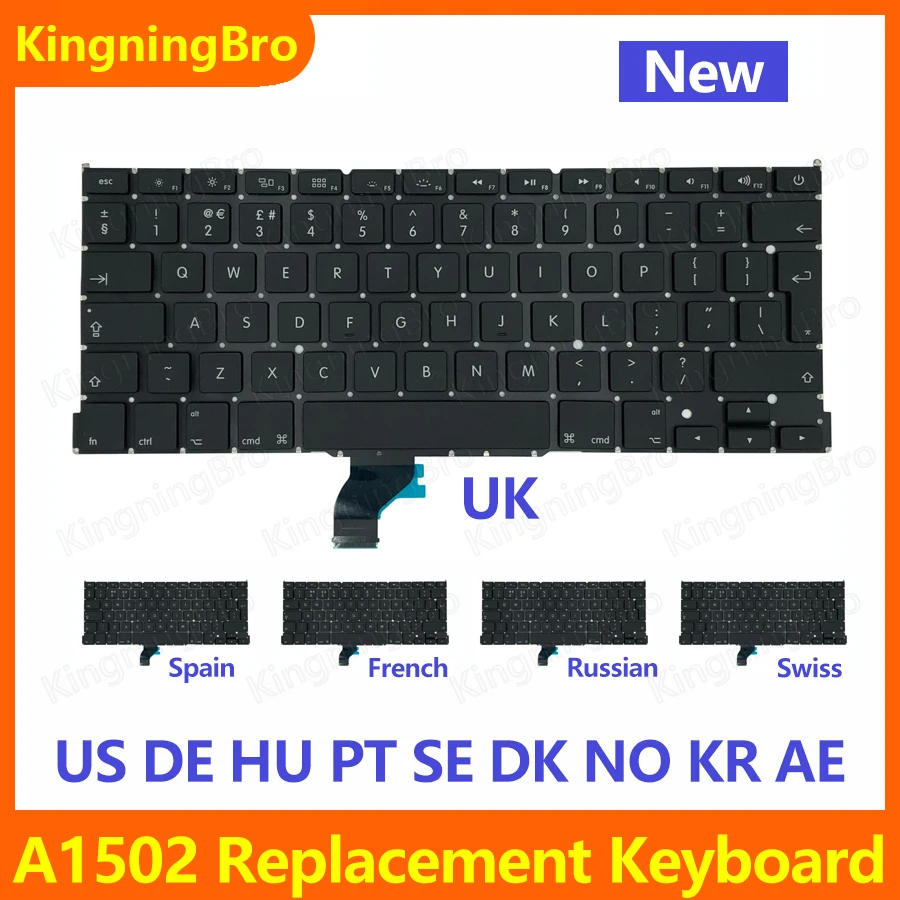 

New A1502 Replacement Keyboard For Macbook Pro Retina 13" A1502 Keyboard UK US German French Spain Russian 2013 2014 2015 Years