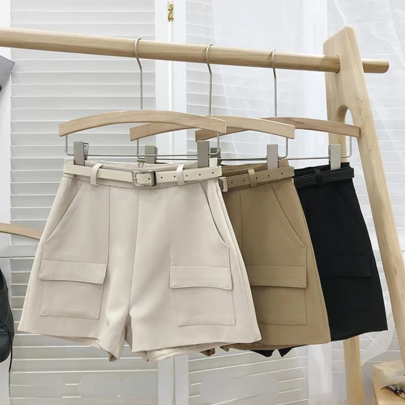 Texture High Waist Suit Womens Shorts Summer Thin Style Wide Leg Shorts Show Thin Casual Temperament Black Small Trousers Women