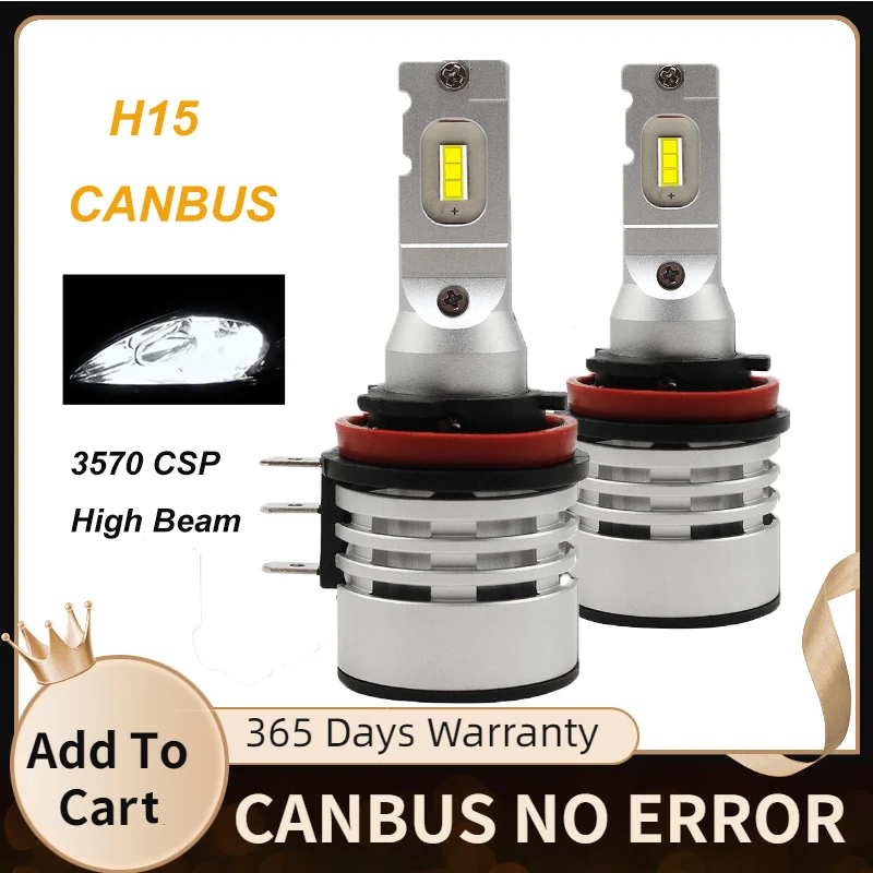 

2pcs H15 Car Headlight Golf LED Bulbs Wireless 3570 CSP Turbo Car Auto Bulb 6000K Bright White 20000LM Canbus No Error Accessory
