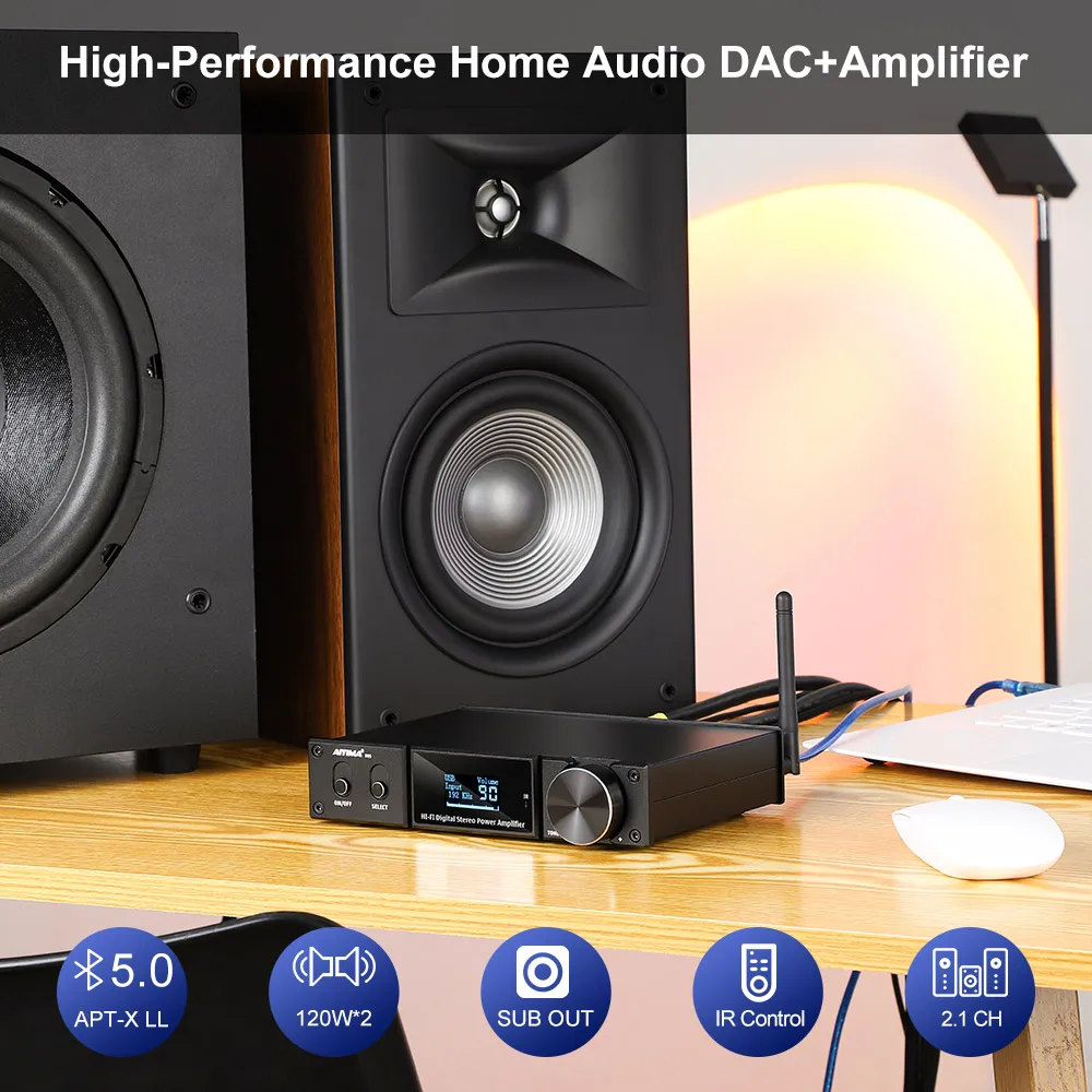Усилитель мощности AIYIMA D05 Bluetooth 5 0 120Wx2 D03 усилитель сабвуфера с 150Wx2 USB DAC OLED APTX 2 1