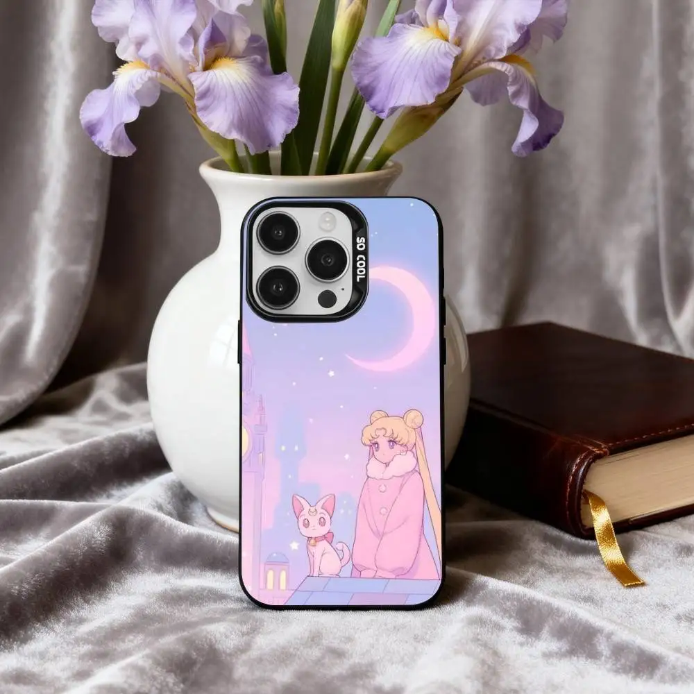 Фото Чехол для телефона Sparkle Pastel S-Sailor M-Moons для iPhone 17, 16, 15, 14, 13, 12, 11 Plus, Pro Max, черный, серебристый, цвета конфет. №3