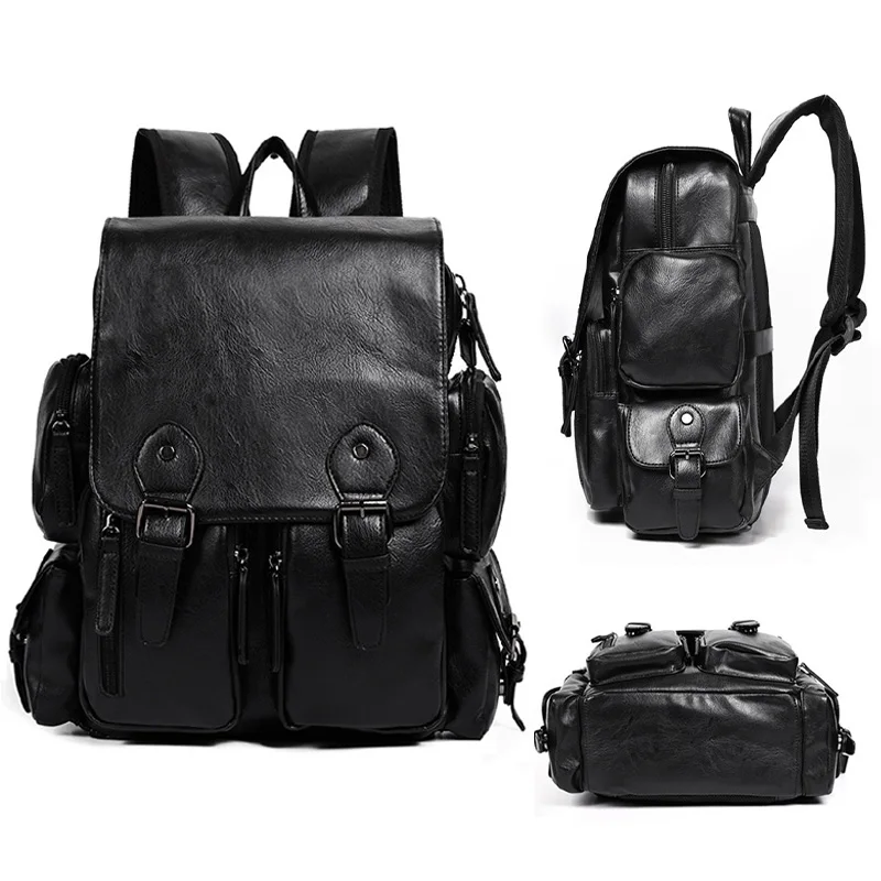 Men PU Leather Backpack Travel Multi Pocket Laptop School Bag College Big Anti Theft Travel Backpack Black Brown Business
