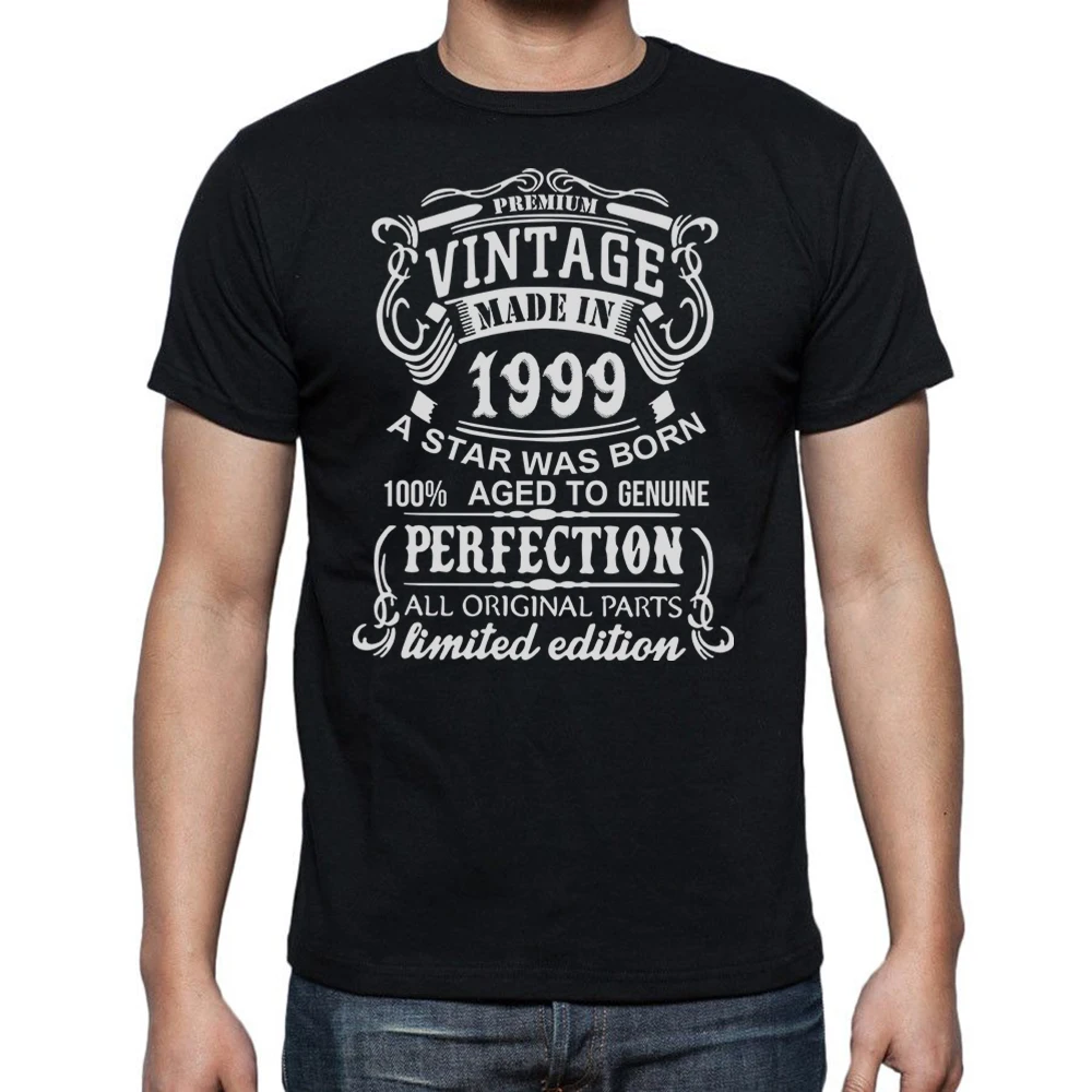 

Винтажные мужские футболки, сделанные в 1999 году, модные футболки с коротким рукавом, футболка для подарка на день рождения 23 года, хлопковые ...