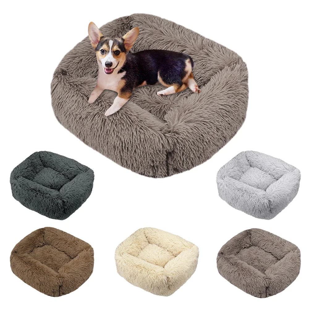 

Long Plush Dog Bed Warm Plush Cat House Square Soft Mats For Medium Small Dogs Puppy Bed House Nest Cushion Pet Accessories