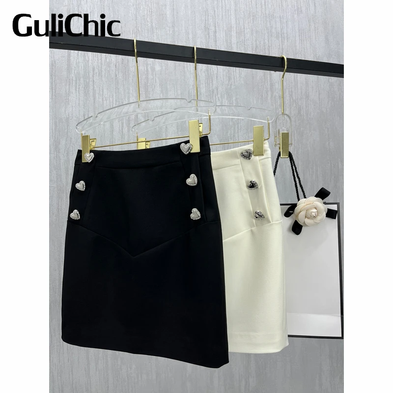 

4.22 GuliChic Women Casual Temperament Love Button High Waist Slim Mini Skirt