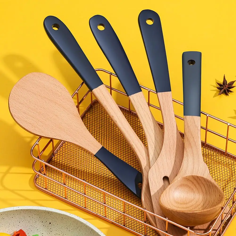 

Fried Spatula Long Handle Heat Resistant Non-stick Beech Wooden Cooking Rice Spatula Soup Spoon for Kitchen