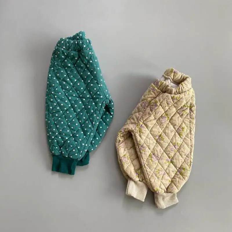 

Зимняя одежда для малышей с бархатным утеплителем, хлопковые детские повседневные штаны для девочек, брюки с цветочным принтом, шаровары в горошек для маленьких мальчиков