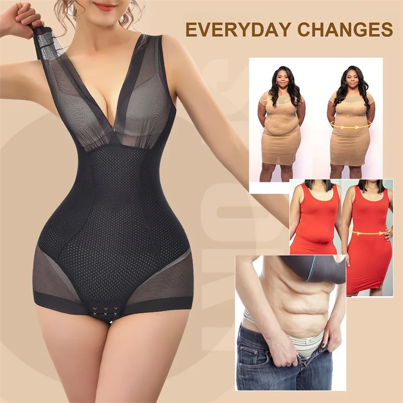 

Sexy Bodysuit Push Up Bodyshaper Bra Invisible Bodysuit Thong Shapewear Reductora Tank Top Mesh Transparent Lingerie Fajas