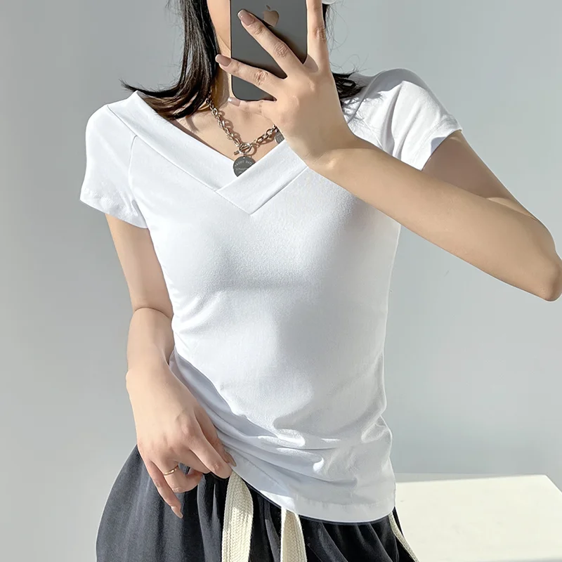

Fashion casual woman Tshirts women sexy tops female office lady nice aesthetic Front and back large V-neck T-shirt 2
