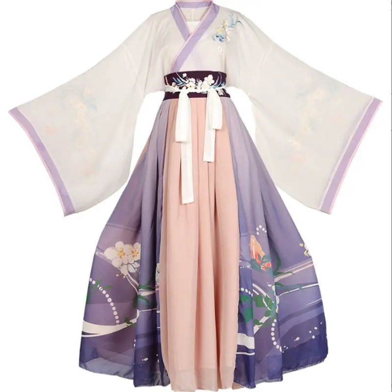 

Women Chinese Traditional Purple Hanfu Costume New Style Lady Weijin Dynasty Princess Folk Dance Dress