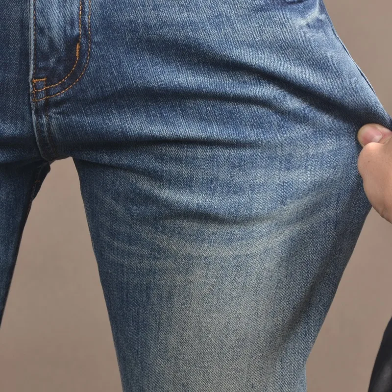 Summer Men Blue Jeans Fashion Casual Straight Slim Fit Lightweight Denim Pants