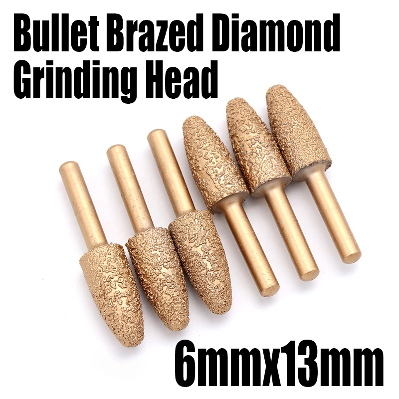 

1PCS 6x13mm Bullet Brazed Diamond Grinding Head 6mm Shank Grinding Bit For Carving/Deburring/Jade/Stone Abrasive Tool