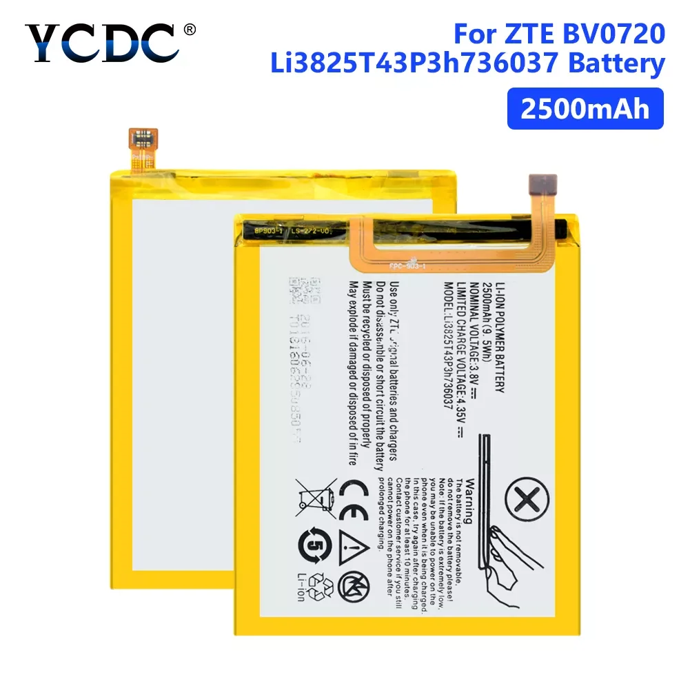 

Аккумулятор Li3825T43P3h736037 для ZTE BV0720, ZTE Blade A2, ZTE Blade V7 Lite, две SIM-карты, аккумулятор 2500 мАч