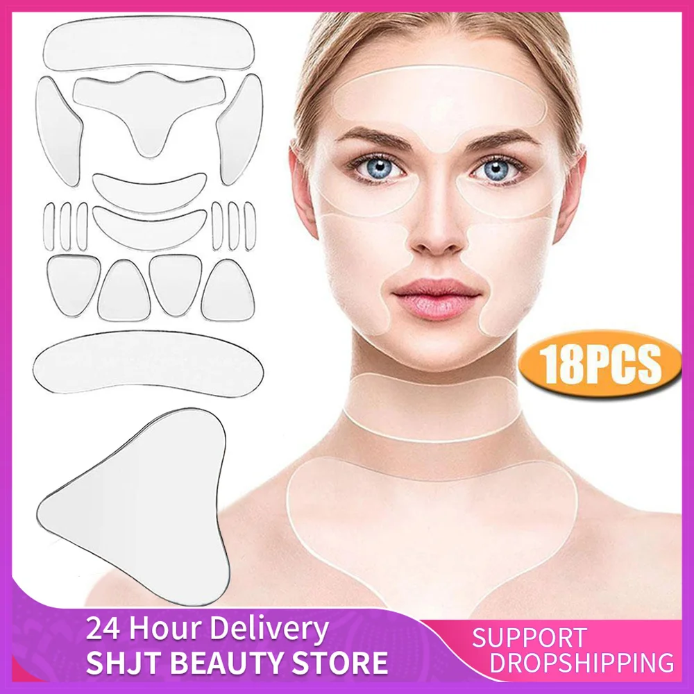 

Reusable Silicone Wrinkle Removal Sticker Facial Lifting Strips Set Forehead Neck Line Remover Eye Patches Anti Aging Skin