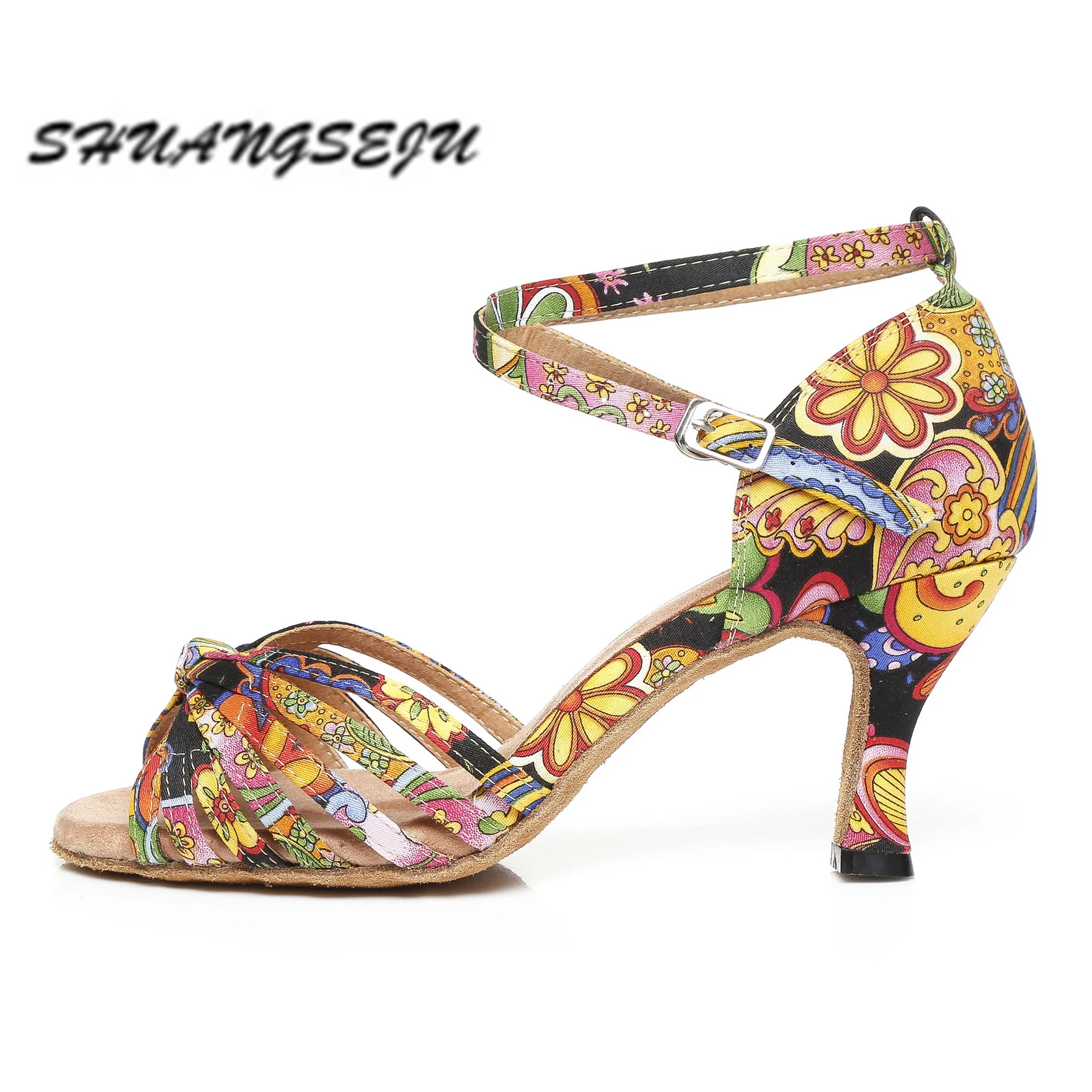 Туфли SHUANGSEJU женские для латиноамериканских танцев с красочным принтом 8 5 см